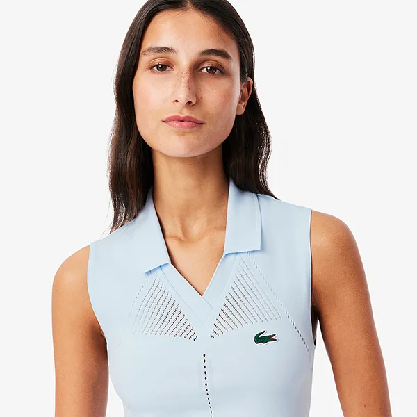 Áo Polo Nữ Lacoste Sleeveless Stretch Knit Tennis Polo Shirt PF0614 51 T01 Màu Xanh Nhạt Size 38-40