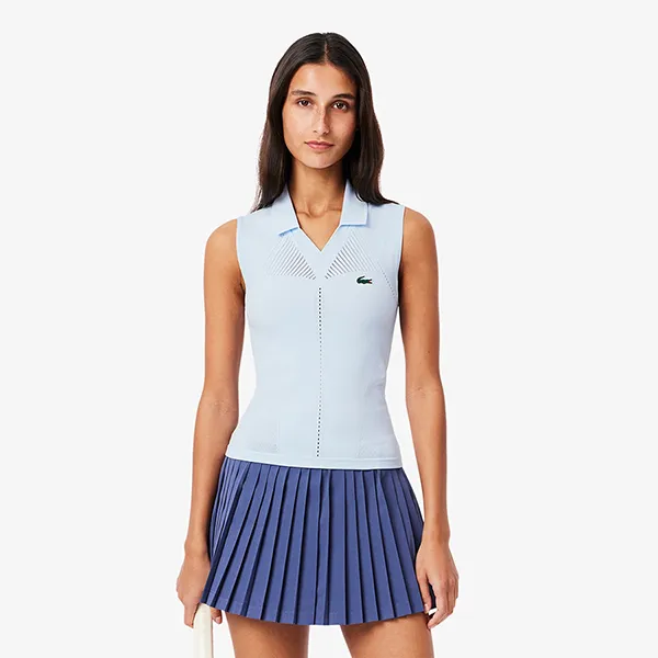 Áo Polo Nữ Lacoste Sleeveless Stretch Knit Tennis Polo Shirt PF0614 51 T01 Màu Xanh Nhạt Size 38-40