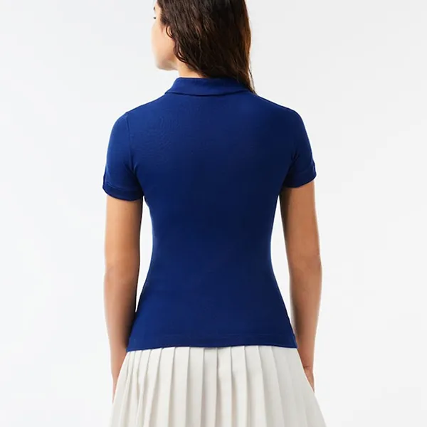 Áo Polo Nữ Lacoste Slim Fit V-Neck Stretch Piqué PF0866-51 Màu Xanh Dương Size 34