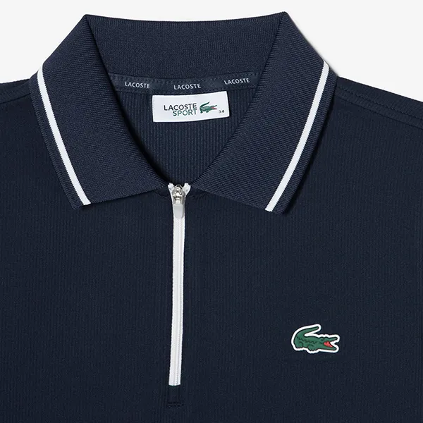 Áo Polo Nữ Lacoste Textured Semi-zip Polo DF403E 54G 166 Màu Xanh Navy Size 34