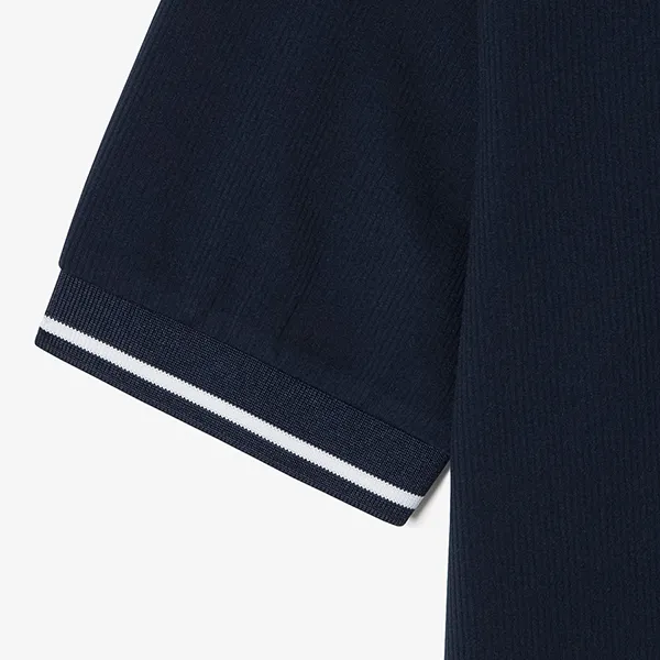 Áo Polo Nữ Lacoste Textured Semi-zip Polo DF403E 54G 166 Màu Xanh Navy Size 34