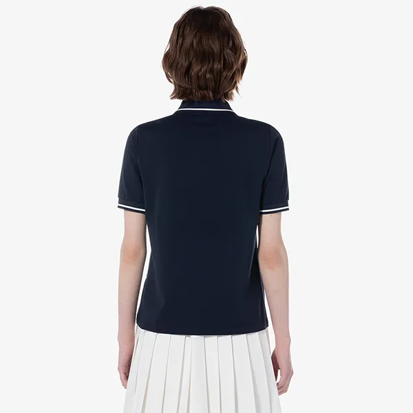 Áo Polo Nữ Lacoste Textured Semi-zip Polo DF403E 54G 166 Màu Xanh Navy Size 34