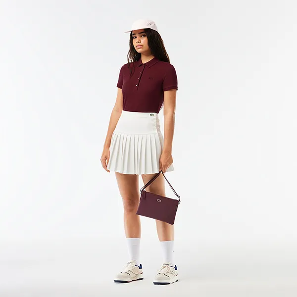 Áo Polo Nữ Lacoste Women's L.12.D Slim Fit Stretch Mini Piqué Polo PF5462-51 YUP Màu Đỏ Thẫm Size 38