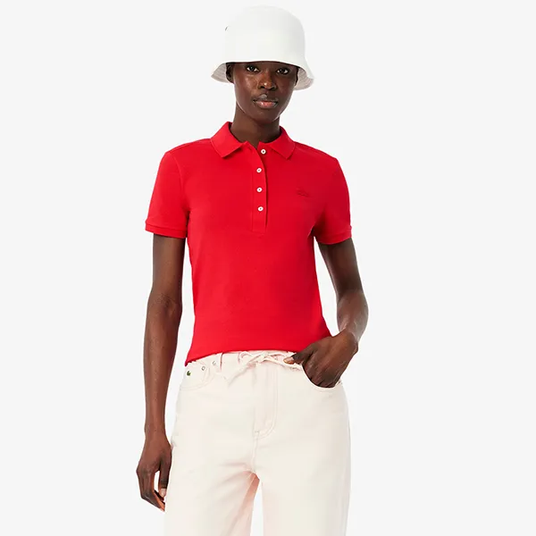 Áo Polo Nữ Lacoste Women's L.12.D Slim Fit Stretch Mini Piqué Polo PF5462 51 ZBG Màu Đỏ Size 34