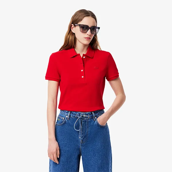 Áo Polo Nữ Lacoste Women's Polo Shirt L.12.D Slim Fit Stretch Piqué Màu Đỏ Size 36