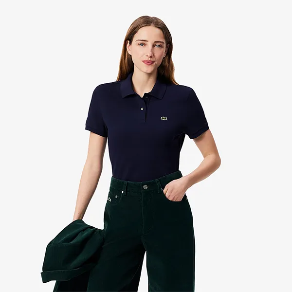 Áo Polo Nữ Lacoste Women's Polo Shirt Straight Cut Soft Piqué Material PF7839 10 166 Màu Xanh Navy Size 2