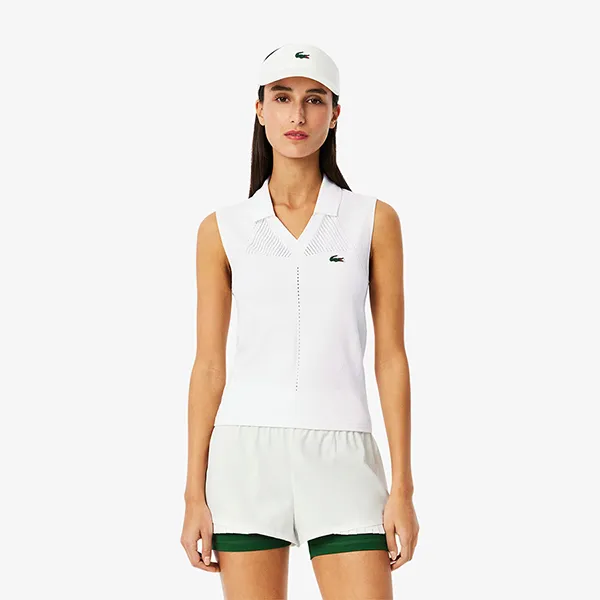 Áo Polo Nữ Lacoste Women's Sleeveless Stretch Knit Tennis PF0614 51 001 Màu Trắng Size 42