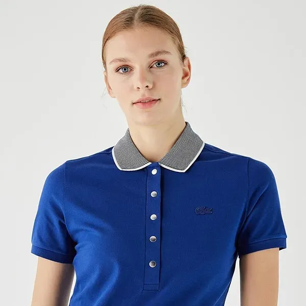 Áo Polo Nữ Lacoste Women's Slim Fit PF1178 BDM Màu Xanh Dương Size 36