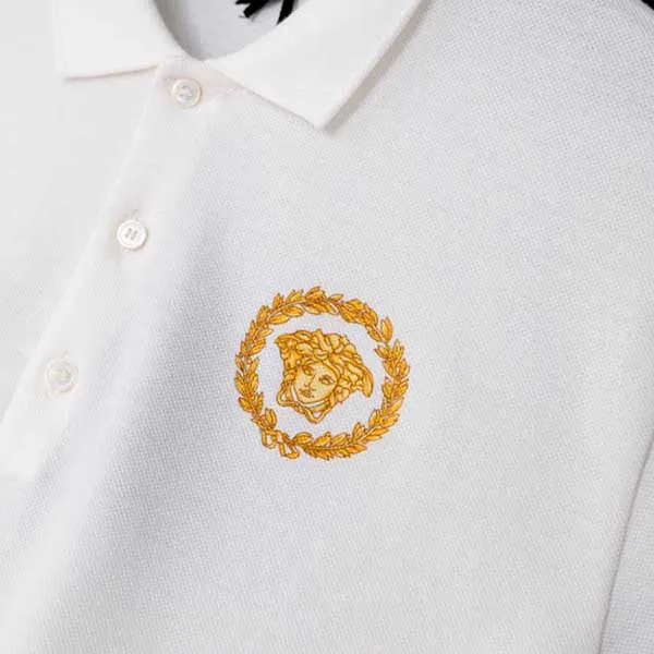 Áo Polo Trẻ Em Versace Embellished With Iconic Medusa In White 1018280 1A13017 2W110 Màu Trắng Size 14