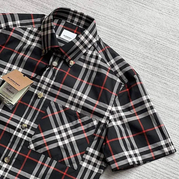 Áo Sơ Mi Cộc Tay Nam Burberry 8073410 Soft Fawn IP Check Màu Đen Kẻ Size XS