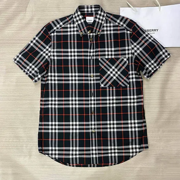 Áo Sơ Mi Cộc Tay Nam Burberry 8073410 Soft Fawn IP Check Màu Đen Kẻ Size XS