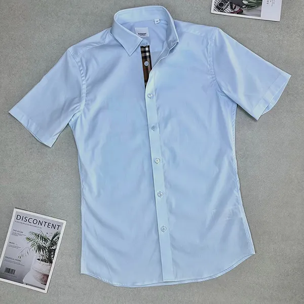 Áo Sơ Mi Cộc Tay Nam Burberry Blue Check Short Sleeved Shirt Màu Xanh Nhạt Size XS