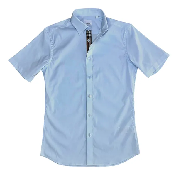 Áo Sơ Mi Cộc Tay Nam Burberry Blue Check Short Sleeved Shirt Màu Xanh Nhạt Size XS