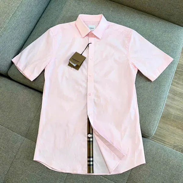 Áo Sơ Mi Cộc Tay Nam Burberry Cotton Shirt Màu Hồng Nhạt Size XS