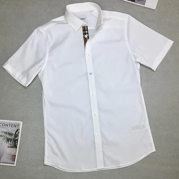 Áo Sơ Mi Cộc Tay Nam Burberry White Check Short Sleeved Shirt Màu Trắng Size XS