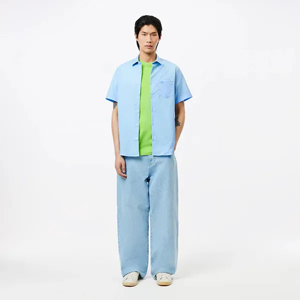 Áo Sơ Mi Cộc Tay Nam Lacoste Men's Regular Fit CH8528 HBP Màu Xanh Da Trời Size 39