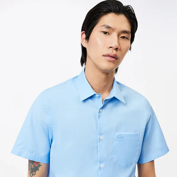 Áo Sơ Mi Cộc Tay Nam Lacoste Men's Regular Fit CH8528 HBP Màu Xanh Da Trời Size 39
