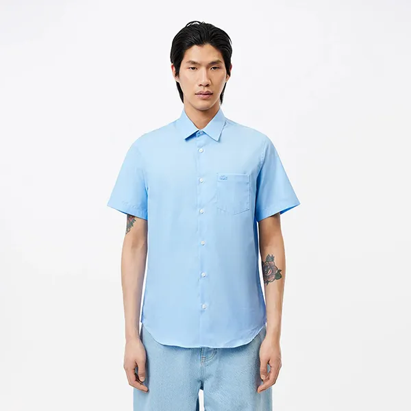 Áo Sơ Mi Cộc Tay Nam Lacoste Men's Regular Fit CH8528 HBP Màu Xanh Da Trời Size 39