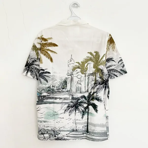 Áo Sơ Mi Cộc Tay Nam Zara Short Sleeved Shirt Màu Trắng Xanh Size M