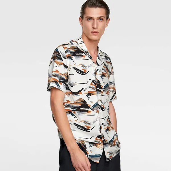 Áo Sơ Mi Cộc Tay Nam Zara Short Sleeved Vintage Shirt Phối Màu Size S