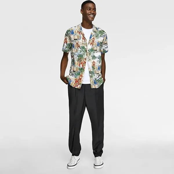 Áo Sơ Mi Cộc Tay Nam Zara Summer Staples Men's Hawaii Shirt Màu Xanh Trắng Size S
