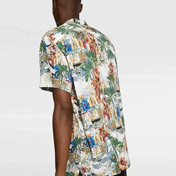 Áo Sơ Mi Cộc Tay Nam Zara Summer Staples Men's Hawaii Shirt Màu Xanh Trắng Size S
