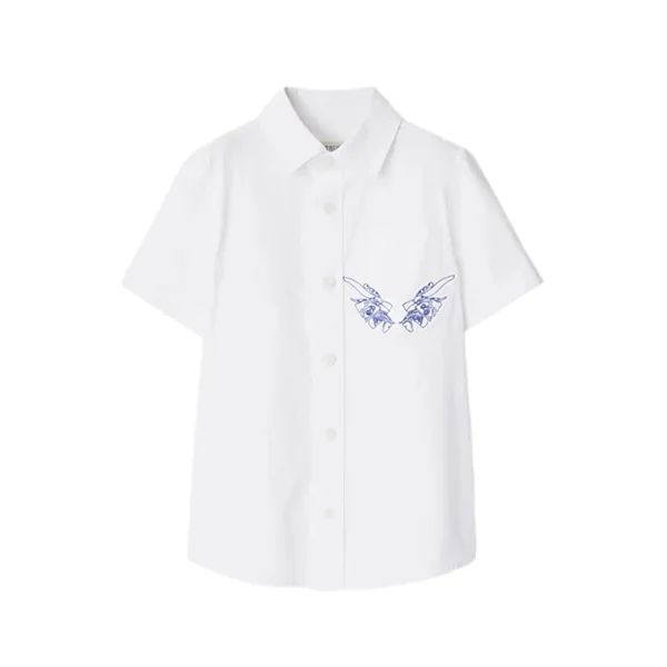Áo Sơ Mi Cộc Tay Trẻ Em Burberry EKD Stretch Cotton Shirt in White - 8100041Màu Trắng Size 14Y