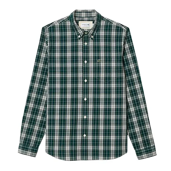 Áo Sơ Mi Dài Tay Nam Lacoste Slim Fit Stretch Plaid Shirt CH3745 IX9 Màu Xanh Green Size 40