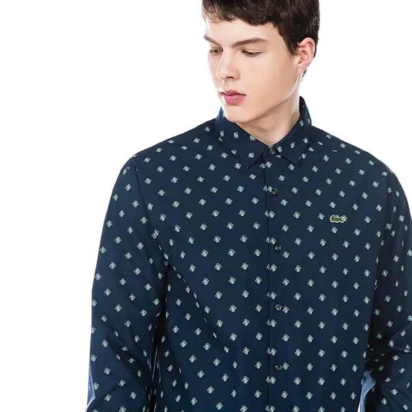 Áo Sơ Mi Dài Tay Nam Lacoste Men's Paisley Long Sleeve Shirt Màu Xanh Đen Size 41