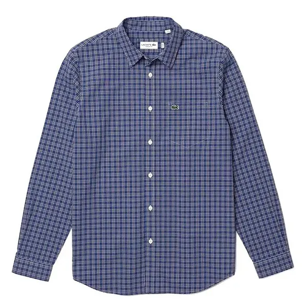 Áo Sơ Mi Dài Tay Nam Lacoste Regular Fit Check Print Shirt CH0193 00 A10 Màu Xanh Blue Size 37