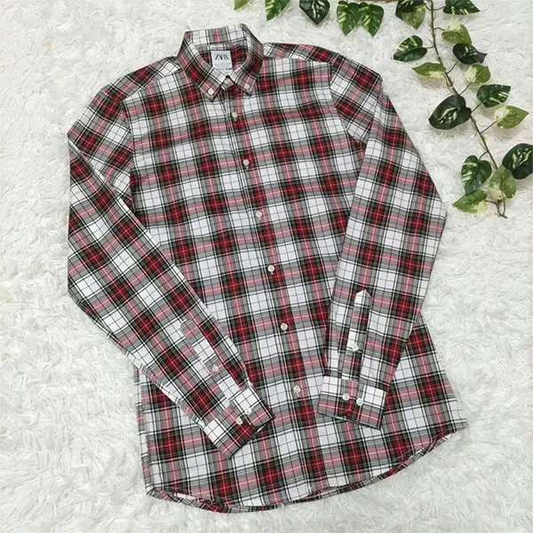Áo Sơ Mi Dài Tay Nam Zara Long Sleeve Plaid Shirt Màu Đỏ/Trắng Size S
