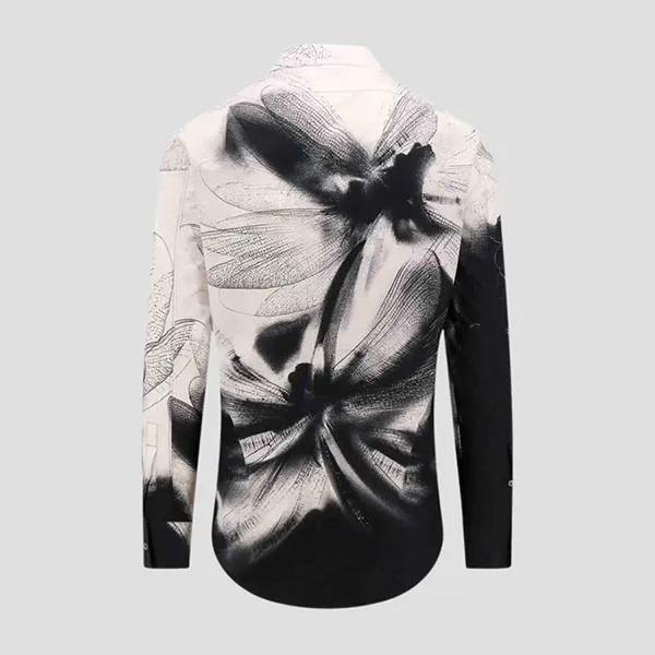 Áo Sơ Mi Nam Alexander McQueen Dragonfly Shadow Printed Cotton Shirt 778040 QOAAB 1090 Màu Đen Trắng Size 15
