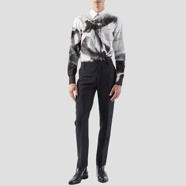 Áo Sơ Mi Nam Alexander McQueen Dragonfly Shadow Printed Cotton Shirt 778040 QOAAB 1090 Màu Đen Trắng Size 15