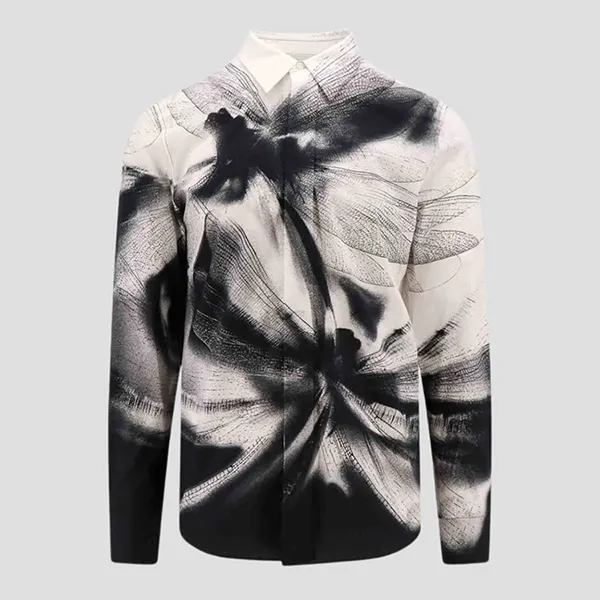 Áo Sơ Mi Nam Alexander McQueen Dragonfly Shadow Printed Cotton Shirt 778040 QOAAB 1090 Màu Đen Trắng Size 15