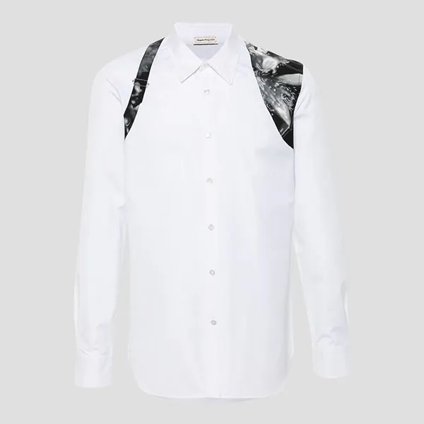 Áo Sơ Mi Nam Alexander McQueen Harness Wax Flower-print shirt 795126 QNAAD 9000 Màu Trắng Size 15