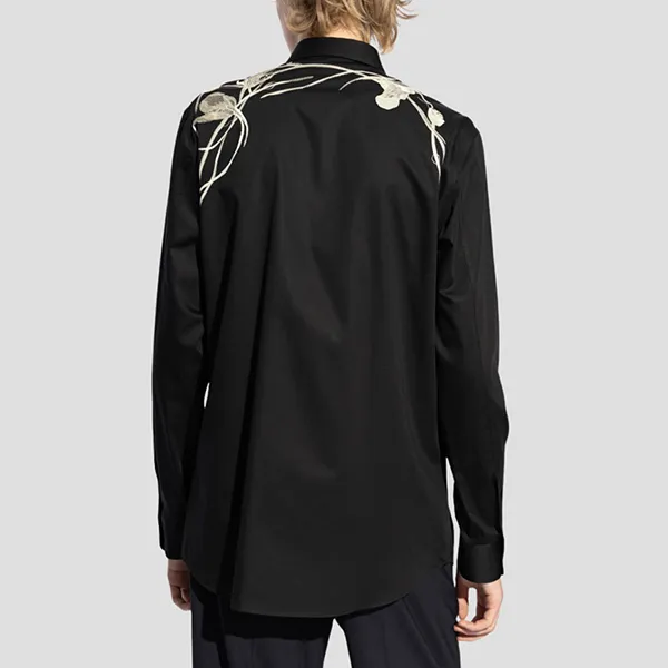 Áo Sơ Mi Nam Alexander McQueen Printed Harness Cotton Sateen Shirt Black 795131 QNAAR 1001 Màu Đen Size 15+