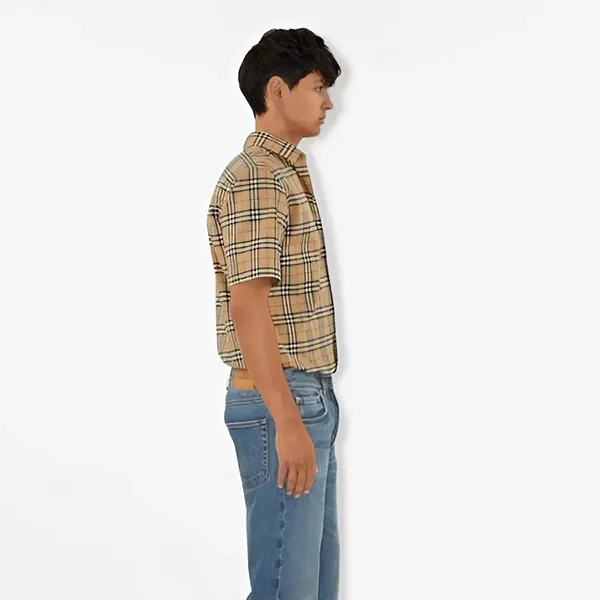 Áo Sơ Mi Nam Burberry Beige With Vintage Check Printed 80795891 Màu Be Kẻ Size XS
