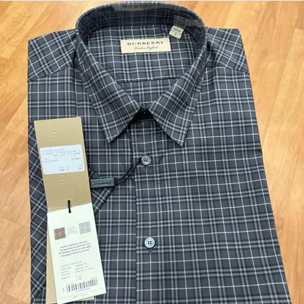 Áo Sơ Mi Nam Burberry Dark Grey Vintage Check Short Sleeves Shirt Màu Xám Kẻ Size M