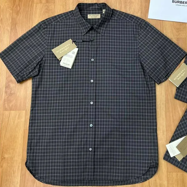 Áo Sơ Mi Nam Burberry Dark Grey Vintage Check Short Sleeves Shirt Màu Xám Kẻ Size M