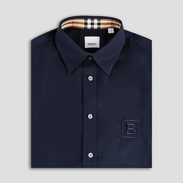 Áo Sơ Mi Nam Burberry Square Logo Embroidered Shirt 8061862 Màu Xanh Navy Size M