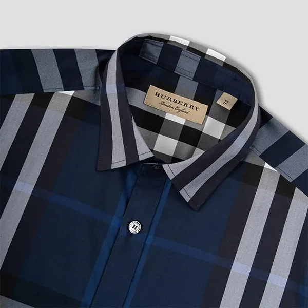 Áo Sơ Mi Nam Burberry Stretch Cotton Poplin Shirt Màu Xanh Navy Size S