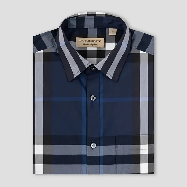 Áo Sơ Mi Nam Burberry Stretch Cotton Poplin Shirt Màu Xanh Navy Size S