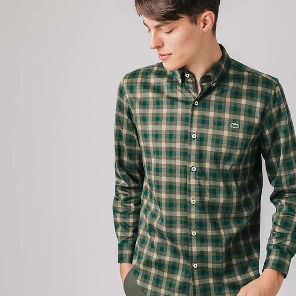 Áo Sơ Mi Nam Lacoste Jersey Flannel Check Shirt CH0732 Màu Xanh Lá Size 38