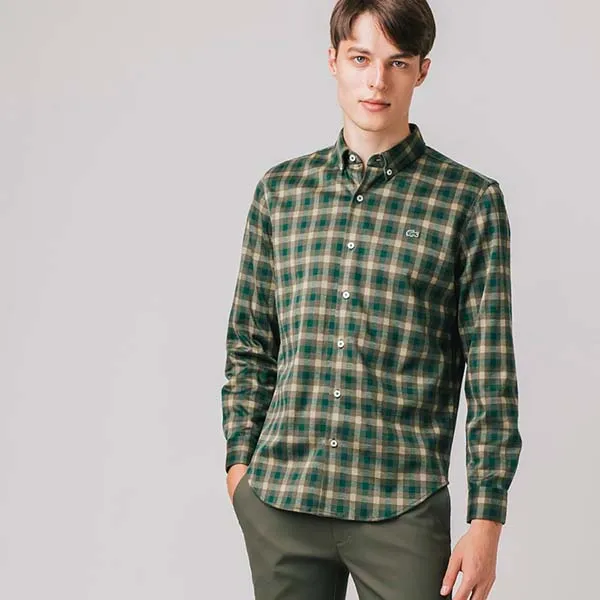 Áo Sơ Mi Nam Lacoste Jersey Flannel Check Shirt CH0732 Màu Xanh Lá Size 38