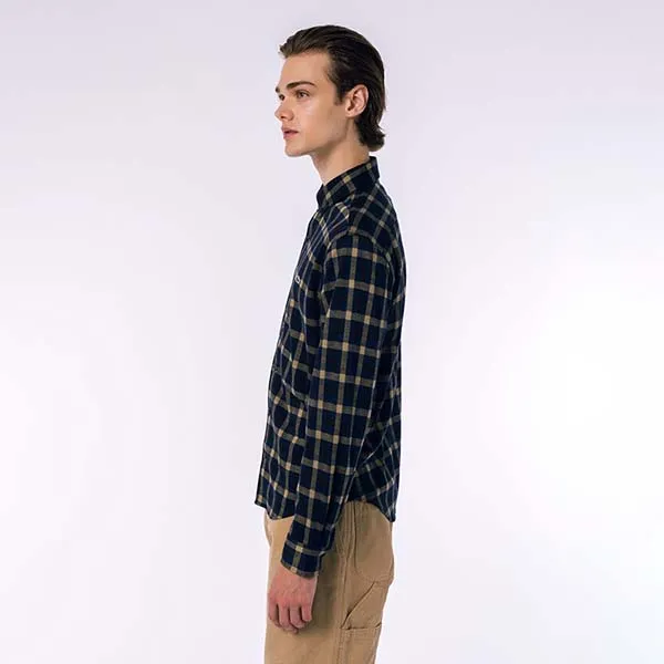 Áo Sơ Mi Nam Lacoste Men's Jacquard Plaid Shirt CH8406 166 Màu Xanh Navy Phối Vàng Size 38