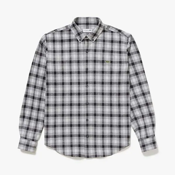 Áo Sơ Mi Nam Lacoste Men's Jacquard Plaid Shirt CH8406 Màu Xám Trắng Size 38