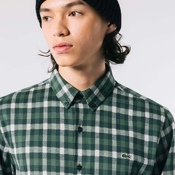 Áo Sơ Mi Nam Lacoste Men's Jacquard Plaid Shirt CH8406 YZP Màu Xanh Lá Size 38