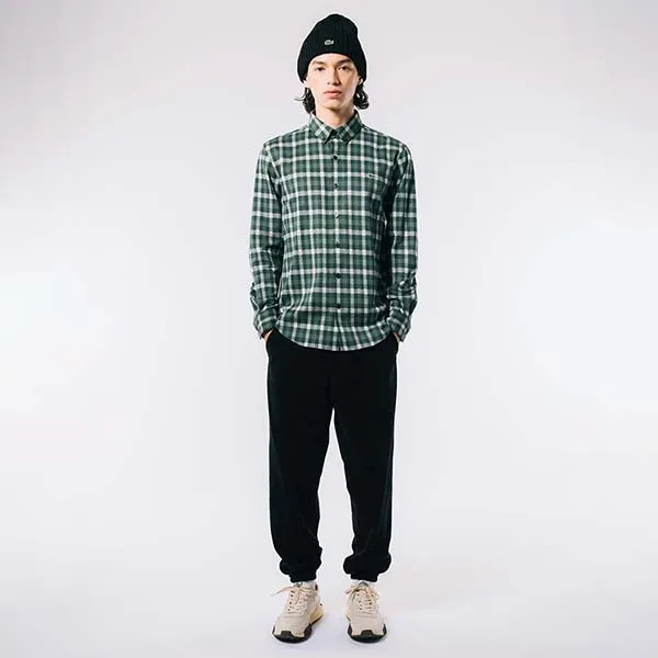 Áo Sơ Mi Nam Lacoste Men's Jacquard Plaid Shirt CH8406 YZP Màu Xanh Lá Size 38