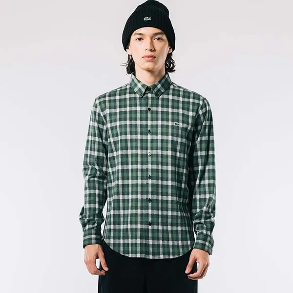 Áo Sơ Mi Nam Lacoste Men's Jacquard Plaid Shirt CH8406 YZP Màu Xanh Lá Size 38