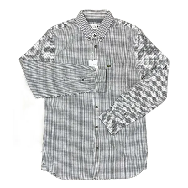 Áo Sơ Mi Nam Lacoste Men's Regular Fit Cotton Flannel Shirt Màu Đen Trắng Size 39